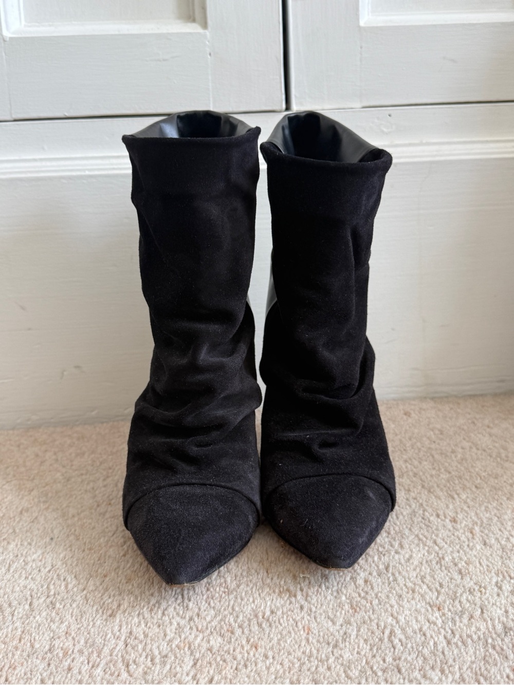 Isabel Marant Black Pointed Suede & Leather Slouch Ankle Boots - Picture 2 of 5